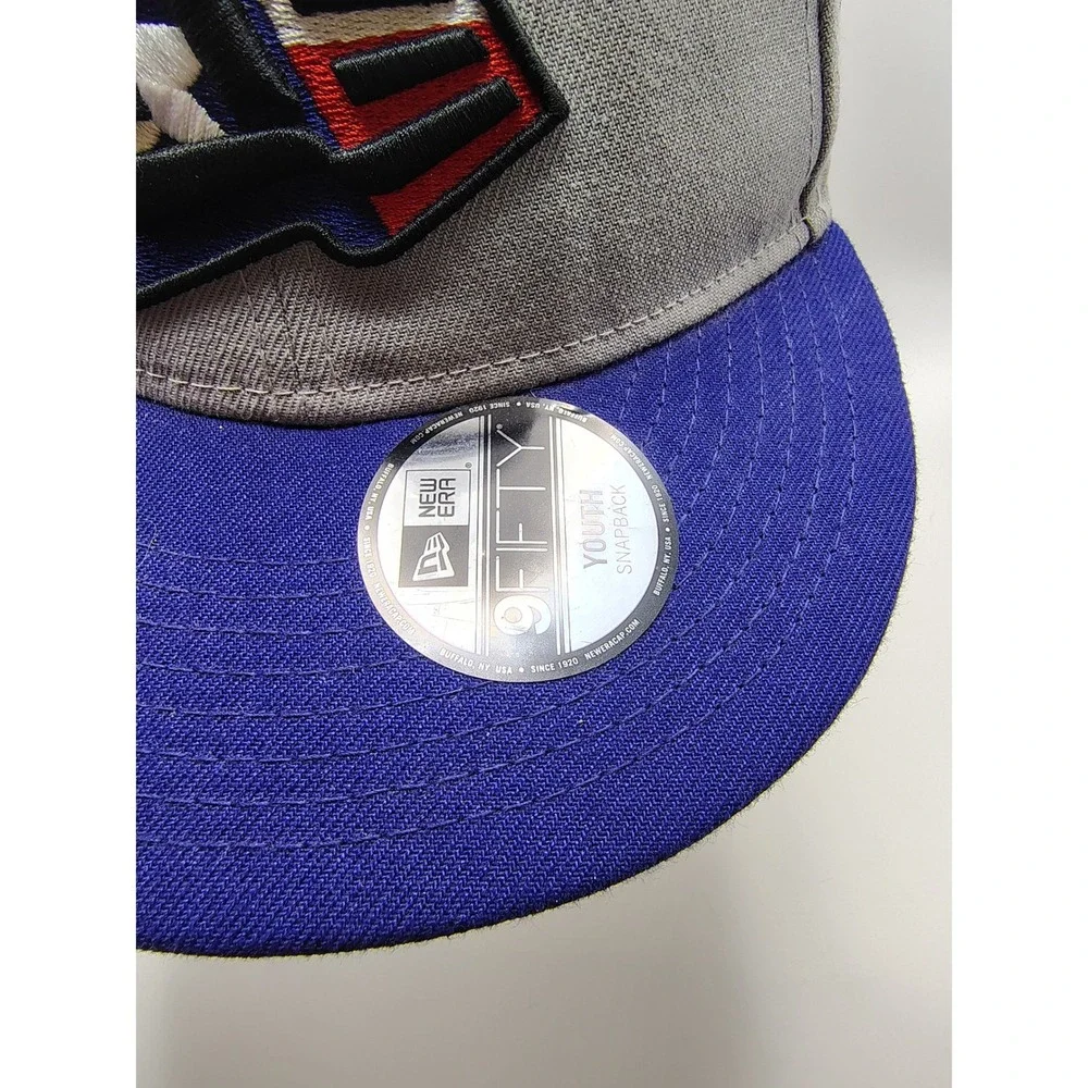 New Era Youth 9FIFTY Snapback Hat Gray‎ Blue Logo Baseball Cap Adjustable